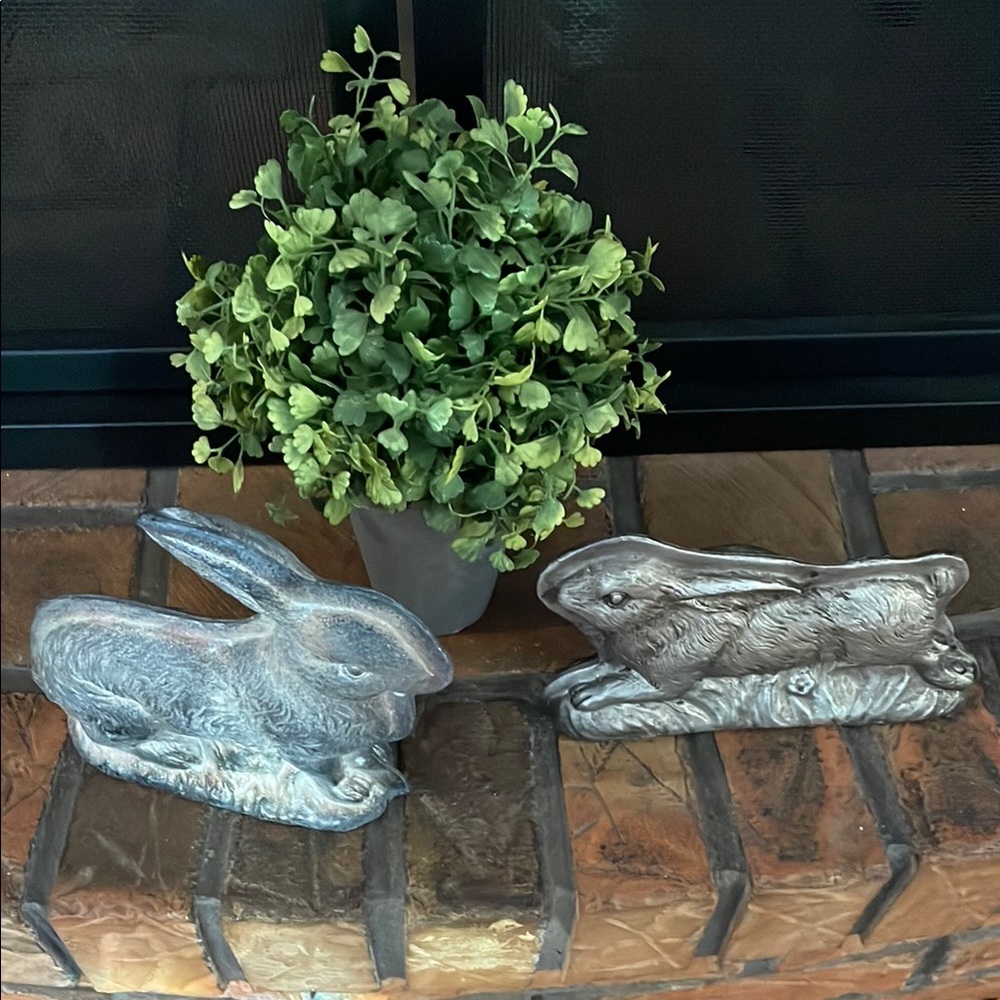 Raz Imports set of 2 whimsical vintage tin look rabbits